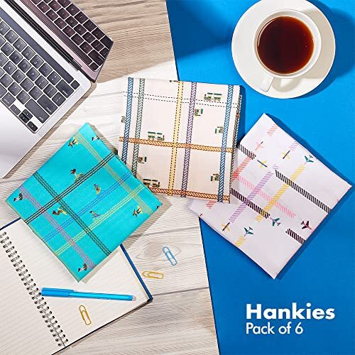 Hexafun Men's 100% Organic Premium Pastel Coloured Pure Cotton Handkerchiefs Printed Stylish Large Size (Pack Of 6) (Office + Rewind)