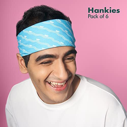Hexafun Men's 100% Organic Premium Pastel Coloured Pure Cotton Handkerchiefs Printed Stylish Large Size (Pack Of 6) (Office + Rewind)
