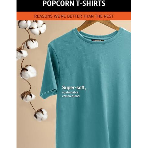 Damensch Men Poly-Cotton Popcorn Textured Crew Casual T-Shirt-Pack Of 1-Large Jet Black
