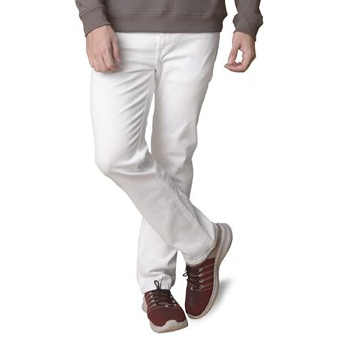 I'sol MenS Stylish Straight Relaxed Fit Cotton Blend Stretchable Jeans White