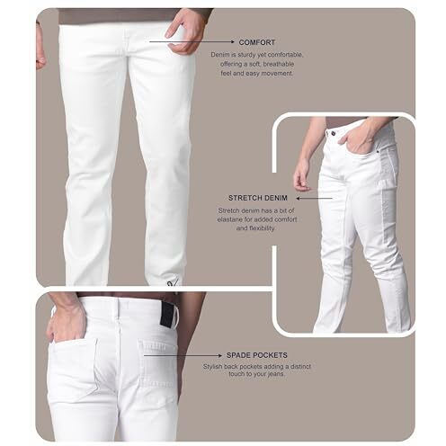 I'sol MenS Stylish Straight Relaxed Fit Cotton Blend Stretchable Jeans White
