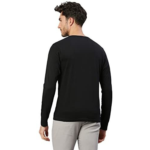 Dennis Lingo Men's Regular Fit Pure Cotton Solid Full Sleeves Henley T-Shirt (Black, M)