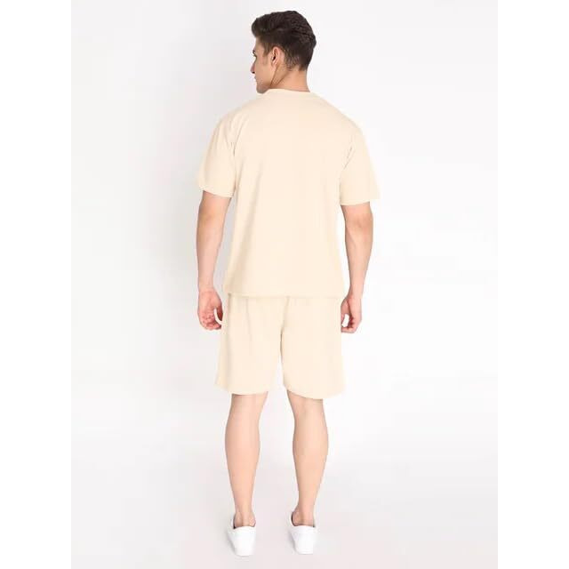 Fifth U Men's Co Ord Set || Pure Cotton Lycra Printed Night Dress For Men || Sleepwear Pajama Set For Men || Casual Home Wear Set || Shorts Pajamas Set || Night Suit For Adults (Cream, Xl)