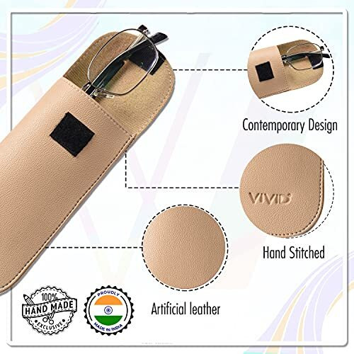 Vivid Vision Unisex Adult Lightweight Eyewear Specs Case Cover | Protect Eye Glasses | Chashma Dibbi | Spectacle Box | Pouch | Closure - Valcro-Tape | Artificial Leather | D-20 | Cream
