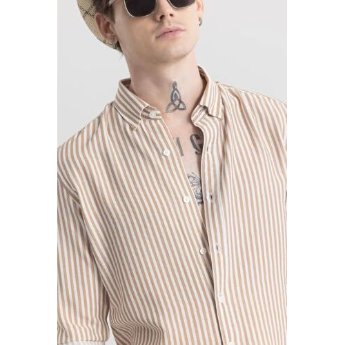 U-Turn Men's Cotton Casual Printed Striped Stylish Lates Slim Fit T-Shirt For Men (Brown-Black Xx-Large)