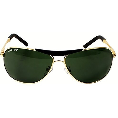 Aislin Toughened Glass Aviator/Wrap-Around Sunglasses For Men - (Dark Green G-15 Lens | Golden Metallic Frame | Large Size | Rb3455)