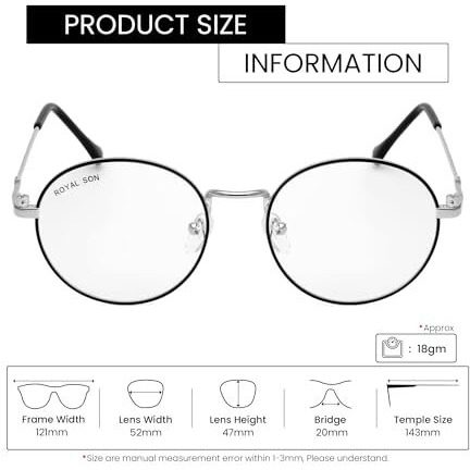 Royal Son Full Rim Metal Round Anti-Reflection Lens Eyeglasses Unisex Mens Women Optical/Spectacle/Eyewear Frame - Silver