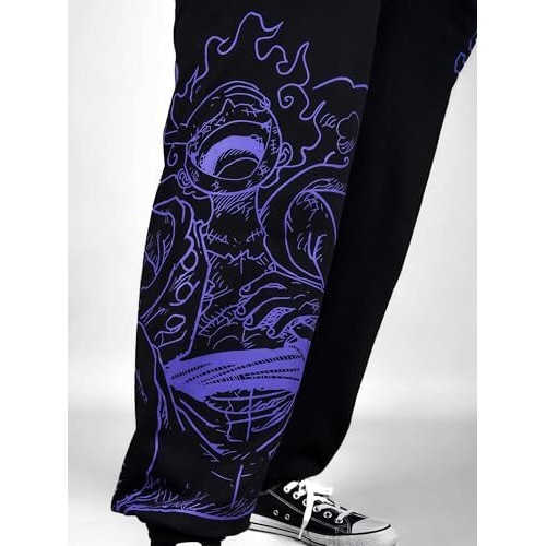 Comicsense.Xyz Unisex One Piece Anime Mid Rise Joggers For Men And Women, Gear Five Printed Anime Baggy Fit Pants - Large Black