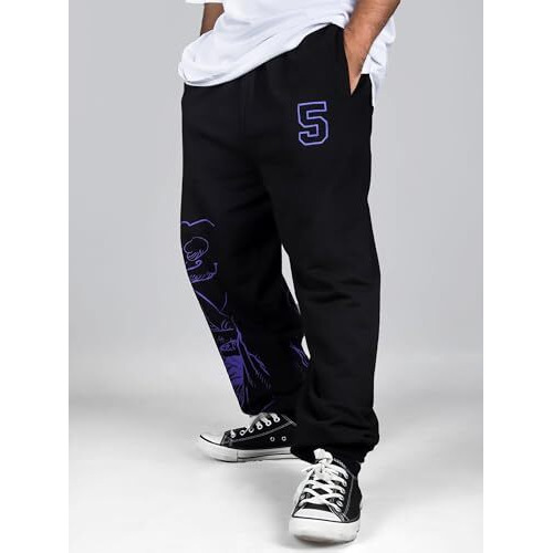 Comicsense.Xyz Unisex One Piece Anime Mid Rise Joggers For Men And Women, Gear Five Printed Anime Baggy Fit Pants - Large Black