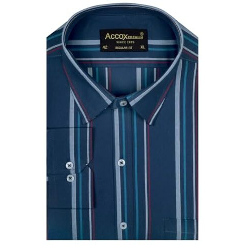 Accox Men's Breathable Cotton Full Long Sleeves Checkered Striped Regular Fit Formal Shirt For Men (O_Gcr391_42) Multicolour