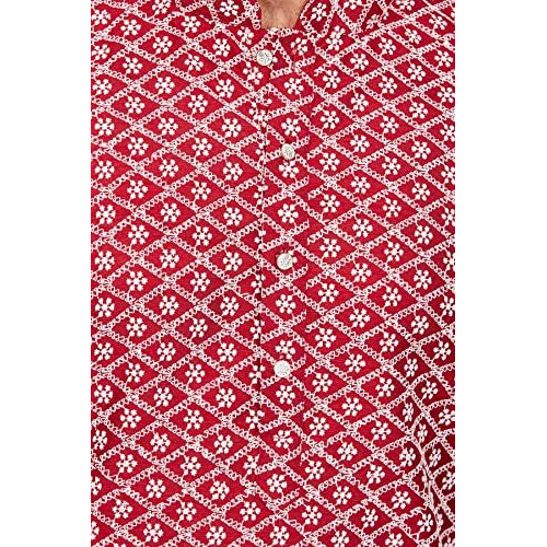 Be Active Cotton Men's Embroidered Lucknowi Red Kurta Set || Men Kurta Pajama || Men Kurta Pajama Set || Kurta Pajama For Men (Rfsk0013 10 Set L)