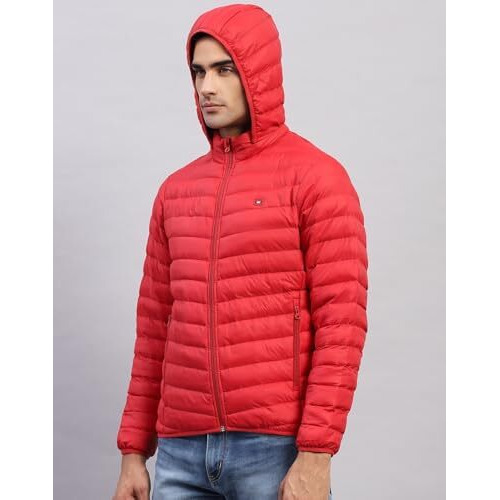 Monte Carlo Mens Solid Red Hooded Full Sleeve Jacket (224261792-1-42)
