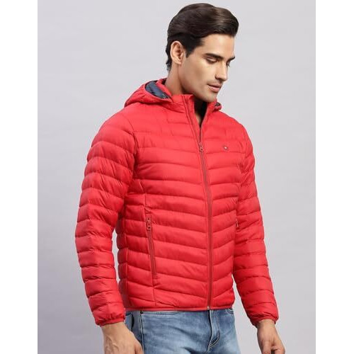 Monte Carlo Mens Solid Red Hooded Full Sleeve Jacket (224261792-1-42)