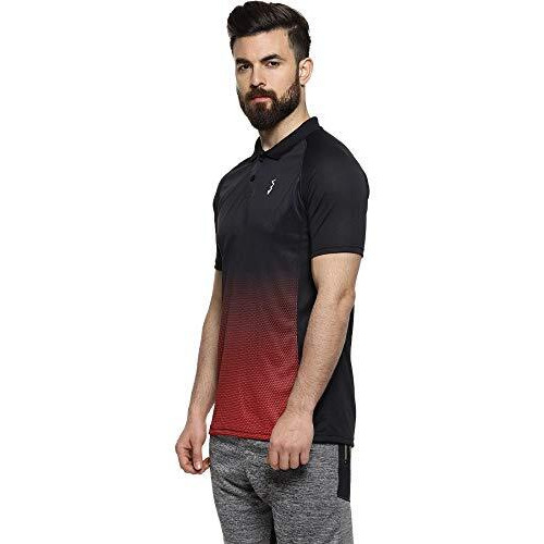 Campus Sutra Men's Jet Black & Crimson Red Ombre Polo Activewear T-Shirt For Casual Wear | Spread Collar | Short Sleeve | Button Closure | Jersey T-Shirt Crafted With Comfort Fit For Everyday Wear