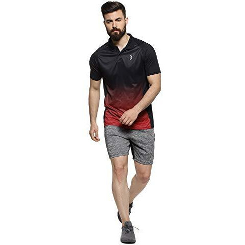 Campus Sutra Men's Jet Black & Crimson Red Ombre Polo Activewear T-Shirt For Casual Wear | Spread Collar | Short Sleeve | Button Closure | Jersey T-Shirt Crafted With Comfort Fit For Everyday Wear