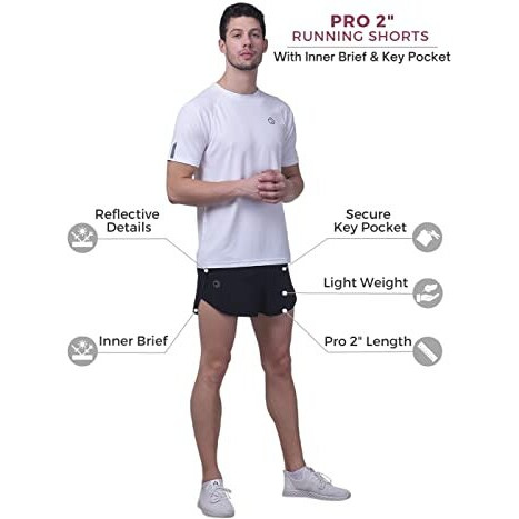 Truerevo 2 Inch Men's Professional Dry Fit Running Shorts With Inner Brief And Key Pocket Marathon(191112Blk_M_Black_M)
