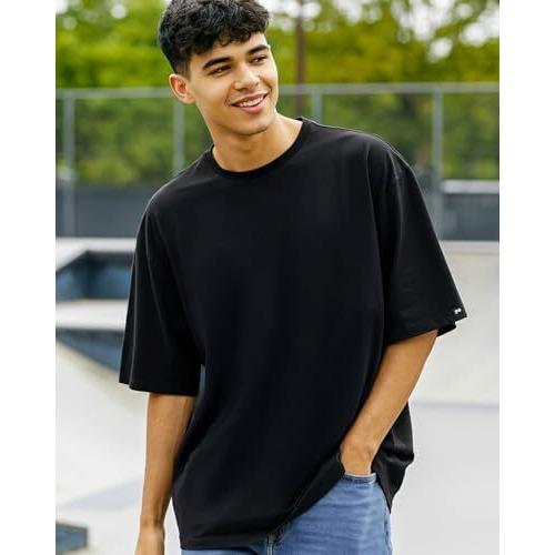 Bewakoof Men's Solid 100% Cotton T-Shirt - Oversized Fit, Round Neck, Half Sleeves