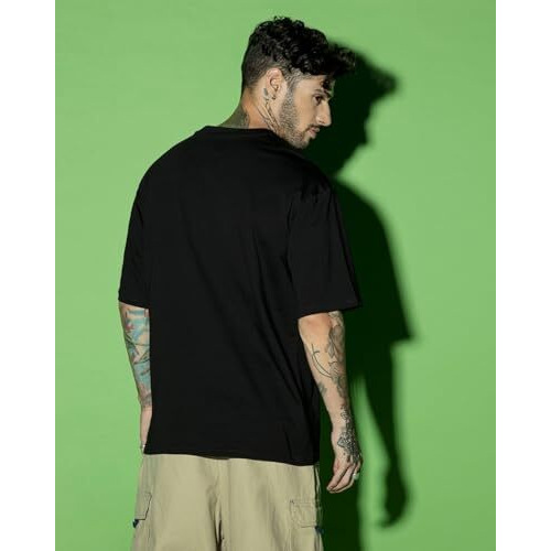 Bewakoof Men's Solid 100% Cotton T-Shirt - Oversized Fit, Round Neck, Half Sleeves