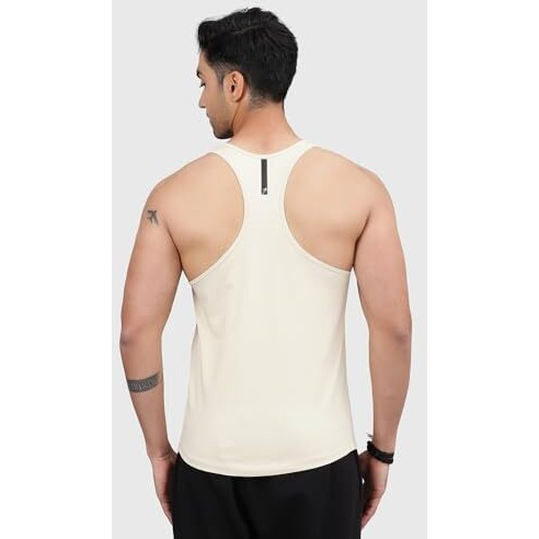 Fuaark Men Gym Tank Tops Sleeveless Sport Vest (Medium, Beige)