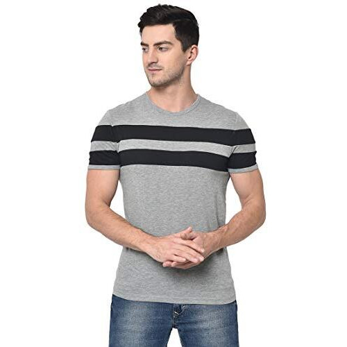 Jonney Men's Cotton Blended Regular Fit Round Neck T-Shirt (Grey, X-Large)