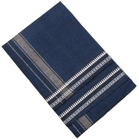 Tharunsha Elite Cotton Men's Single Dhoti -1.9 Mtrs Kerala Dhoti Big Border Set Of 2 (Navy Blue-Dark Green)