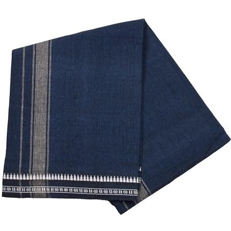 Tharunsha Elite Cotton Men's Single Dhoti -1.9 Mtrs Kerala Dhoti Big Border Set Of 2 (Navy Blue-Dark Green)