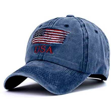 Aavjo , Denim Cotton Baseball Head Cap With Adjustable Buckle For Men Women Adults - Small Flag (Small Flag - Blue)