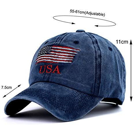 Aavjo , Denim Cotton Baseball Head Cap With Adjustable Buckle For Men Women Adults - Small Flag (Small Flag - Blue)