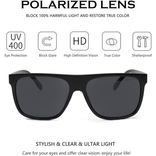 Elegante Uv Protected Polarized Oversized Sunglasses For Men Classic Retro Designer Style (C1 - Black)