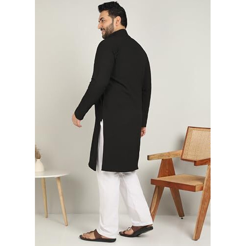 Elyyork Kurta For Men Plus Size||Kurta For Men Plus Size 4Xl||6Xl Kurta For Men Plus Size||Plus Kurta For Men||Plus Size Kurta For Men Full Sleeve||Cb-Embkurta-01-5Xl Black