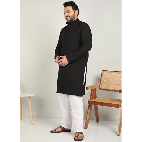 Elyyork Kurta For Men Plus Size||Kurta For Men Plus Size 4Xl||6Xl Kurta For Men Plus Size||Plus Kurta For Men||Plus Size Kurta For Men Full Sleeve||Cb-Embkurta-01-5Xl Black