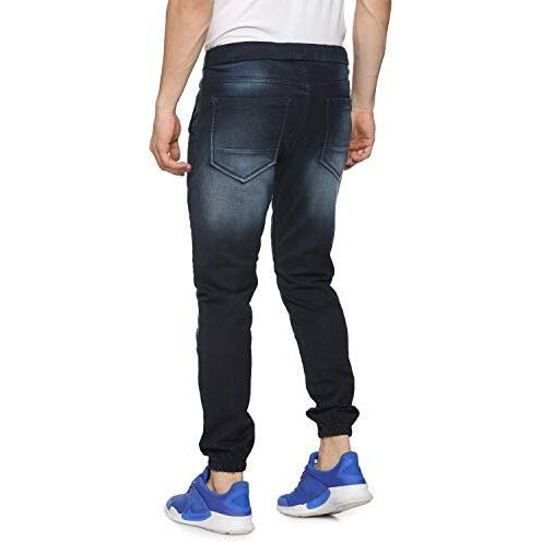Campus Sutra MenS Classic Blue Dark-Washed Regular Fit Denim Jeans With Drawstring Premium Stretchable Cotton Mid-Rise Crafted With Comfort Fit And High Performance For Everyday Wear
