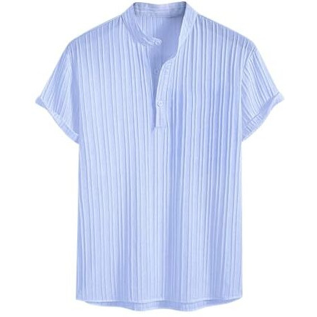 Greciilooks Poly Cotton Solid For Casual Stylish Textured Regular Fit | Men Ribbed Half Sleeve Shirt (Gl-Ms-6250_Blue, Large