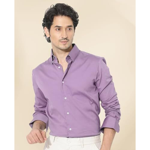 Indoprimo Men's Plain Satin Casual Shirt For Men Full Sleeves (Medium, Purple)