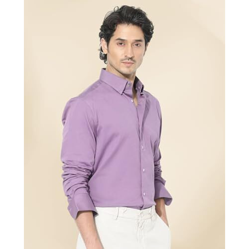 Indoprimo Men's Plain Satin Casual Shirt For Men Full Sleeves (Medium, Purple)