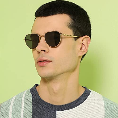 John Jacobs | Polarized & Uv Protection Sunglasses For Men & Women | Gold Green Full Rim Aviator Small (Size-53) Jj S12502-C4-Pack Of 1