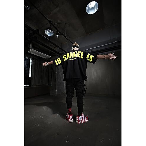 Thalasi Urban Vibes Men's Black Oversized T-Shirt | Los Angeles Print T-Shirt For Men |Back Print T-Shirt For Men | Relaxed Baggy Fit | Round Neck & Half Sleeve