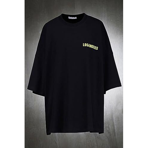 Thalasi Urban Vibes Men's Black Oversized T-Shirt | Los Angeles Print T-Shirt For Men |Back Print T-Shirt For Men | Relaxed Baggy Fit | Round Neck & Half Sleeve