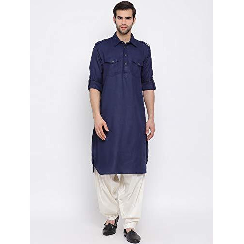 Vastramay Men's Blue Cotton Blend Pathani Kurta & Patiala Set_Vasmpt003Bunptycr_40