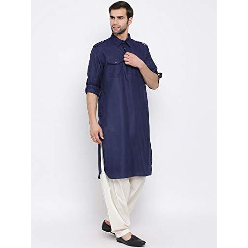 Vastramay Men's Blue Cotton Blend Pathani Kurta & Patiala Set_Vasmpt003Bunptycr_40