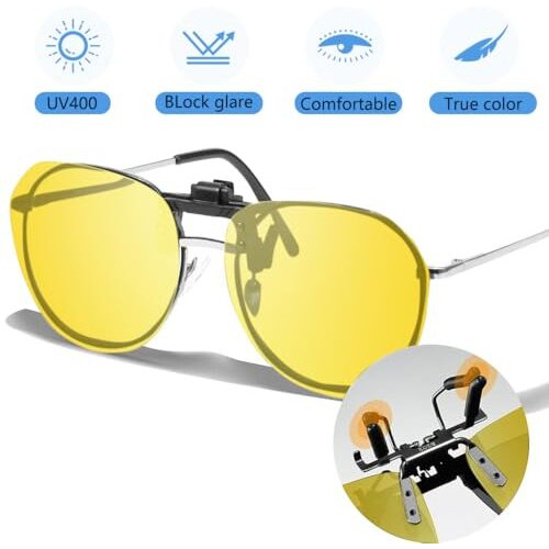 Proberos Polarized Clip-On Sunglasses For Men - Uv Protection, Flip-Up Anti-Glare Driving Glasses With Case & Cloth (Fits Prescription Glasses Eyeglasses Eyewear)