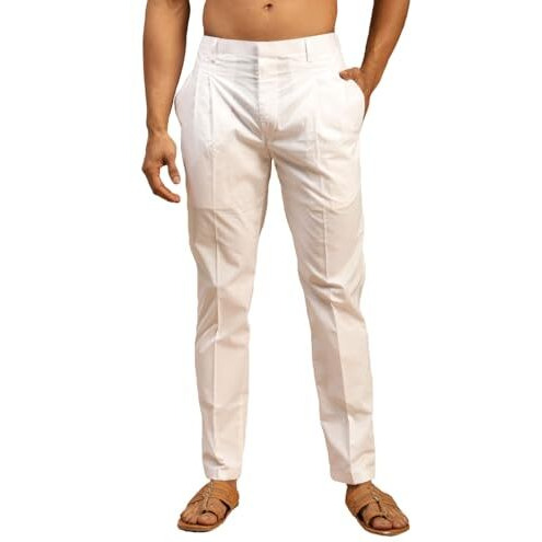 Vastramay Men's White - Pant Style Pyjama | Cotton Pleated Pant Style Pyjama For Men - Comfortable For Weddings, Festivals