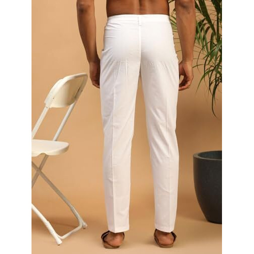 Vastramay Men's White - Pant Style Pyjama | Cotton Pleated Pant Style Pyjama For Men - Comfortable For Weddings, Festivals
