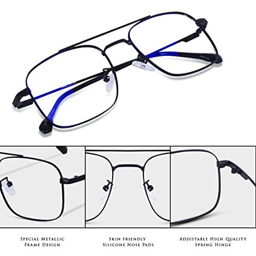 Roshfort Computer Blue Light Blocking Glasses Square Frame For Men Women, Blue Ray Gaming Glasses With Anti Eye Strain And Uv Glare Spectacle Frame Eyeglasses S (Black, B-2)