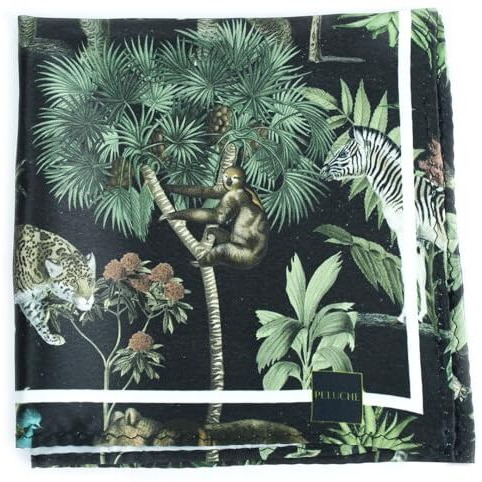 Peluche Jungle Allure Green Pocket Square For Men (14X14 Inches)