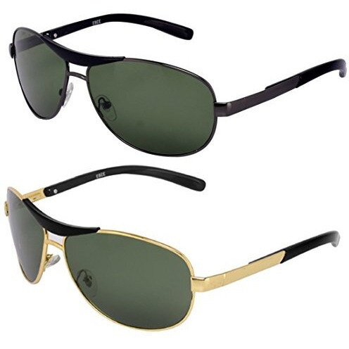 Silver Kartz Men's Women's Unisex Non Polarized Uv Protected Green Metal Aviator Sunglass Pack Of 2