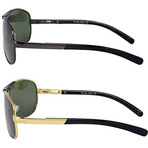Silver Kartz Men's Women's Unisex Non Polarized Uv Protected Green Metal Aviator Sunglass Pack Of 2