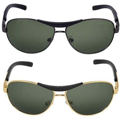 Silver Kartz Men's Women's Unisex Non Polarized Uv Protected Green Metal Aviator Sunglass Pack Of 2