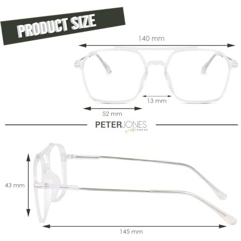 Peter Jones Unisex Clear Transparent Square Blue Light Blocking Computer/Gaming Glasses (Ag2811T)