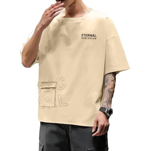 Jump Cuts||Printed Tshirt For Men||Drop Shoulder Tshirt For Men||Round Neck For Men||Cottonblend Oversized T-Shirt Beige